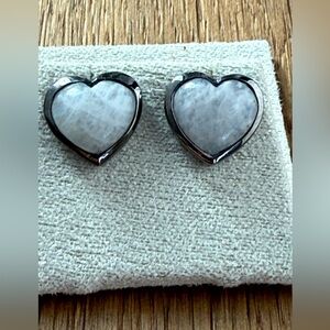 Nakard Medium size Rainbow Moonstone stud earrings in rhodium plated silver